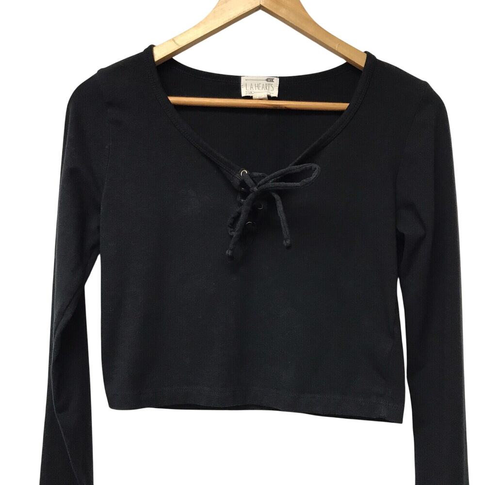 LA Hearts Top Womens Medium Crop Black